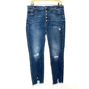 KanCan Button Fly High-Rise Cropped Distressed Jeans Size 15/31